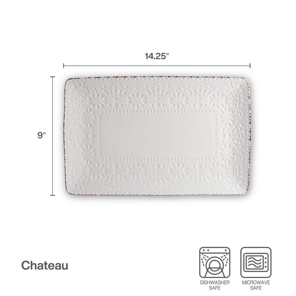 White Ceramic Rectangular Serving Platter with Lace Design