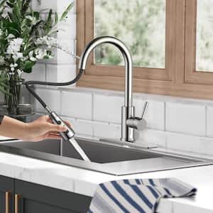 Single-Handle Kitchen Faucet with Pull Down Sprayer High-Arc Kitchen Sink Faucet with Deck Plate in Chrome