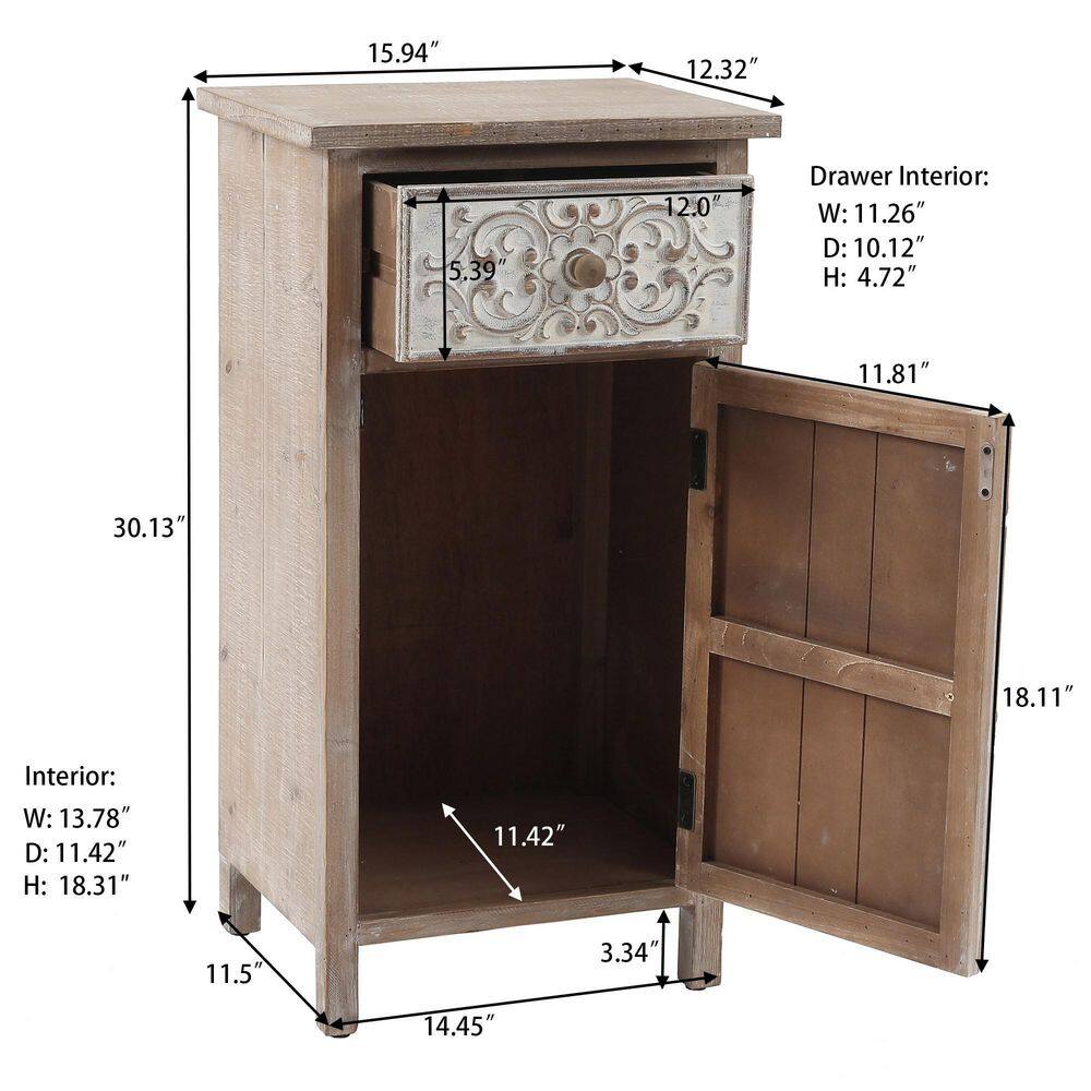 Rustic Floral Carved Wood and Metal End Table with Storage