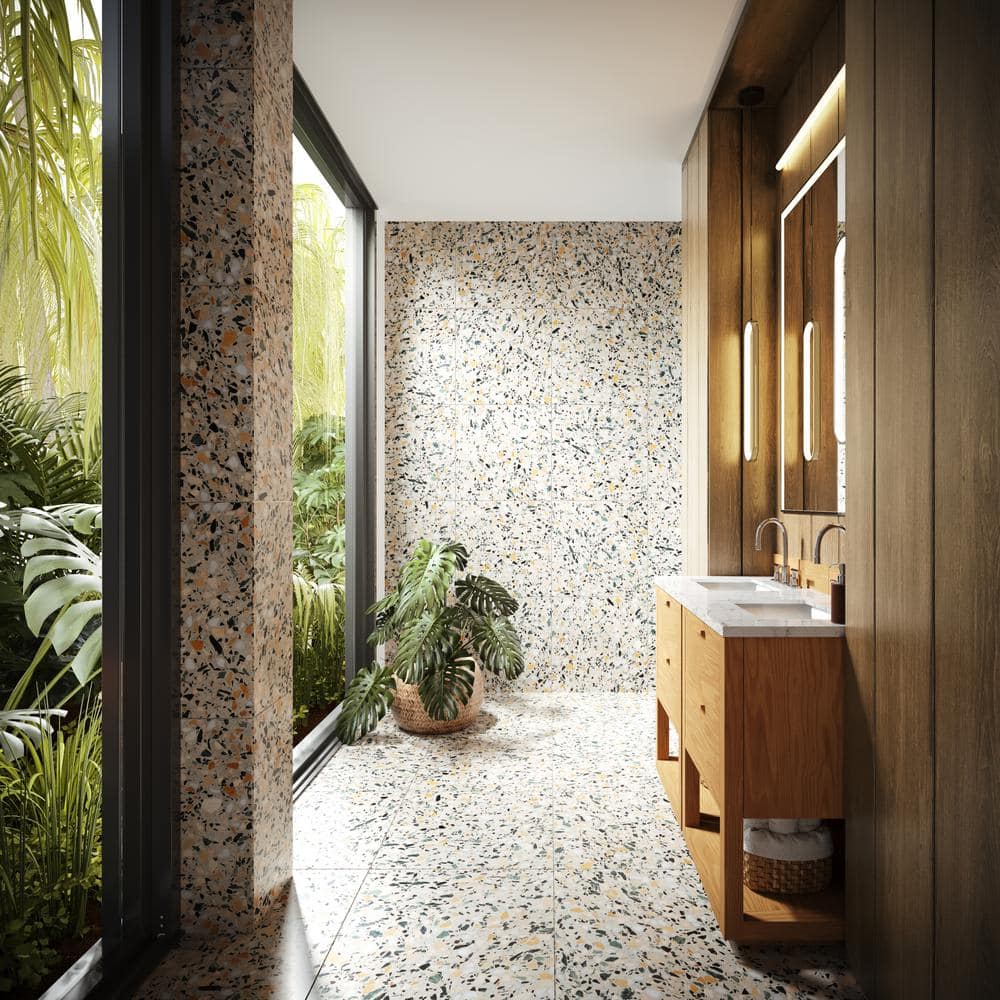 Cava Terra 24x24 Honed Marble Terrazzo Floor and Wall Tile