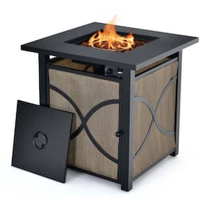 40000 BTU Metal 25 in. Propane Fire Pit Table with Lid and Fire Glass