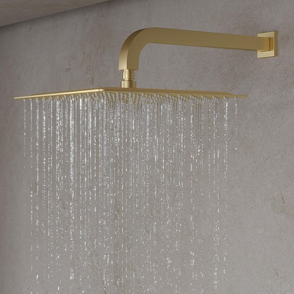 12 and 6 in. Thermostatic 5-Spray Wall-Mount Dual Fixed and Handheld Shower Head 1.8 GPM in Brushed Gold with Valve