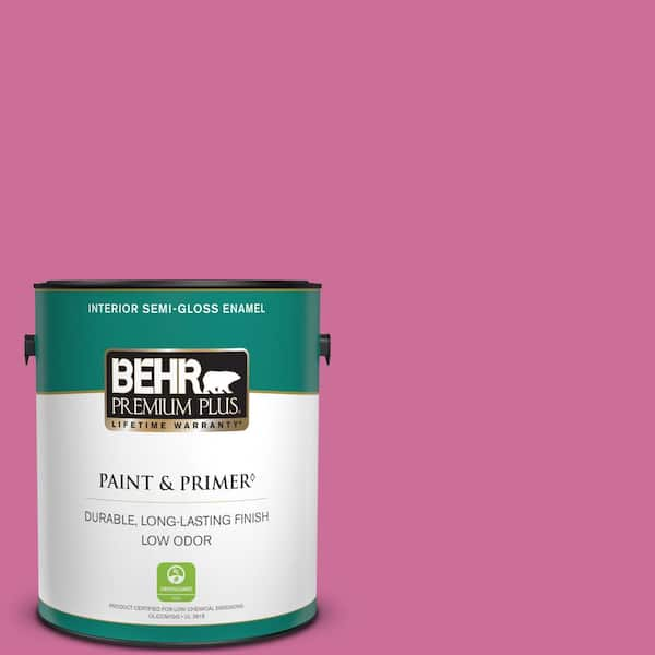 BEHR PREMIUM PLUS 1 gal. #100B-6 Fuchsia Kiss Semi-Gloss Enamel Low Odor Interior Paint & Primer