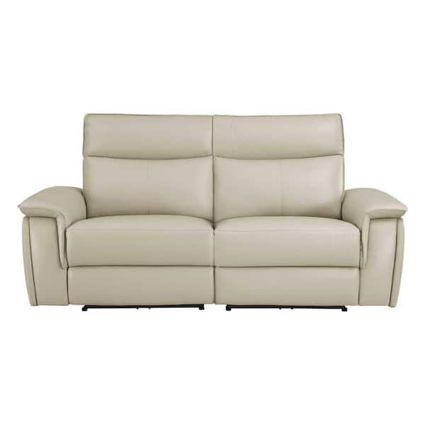 EVERGLADE HOME Verkin 80 in. W Flared Arm Faux Leather Straight Power Double Reclining Loveseat with Power Headrests in Taupe Gray