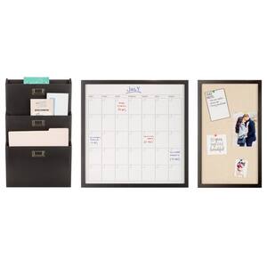 3-Piece Wall Organizer Command Center Set with Storage and Monthly Calendar, Black
