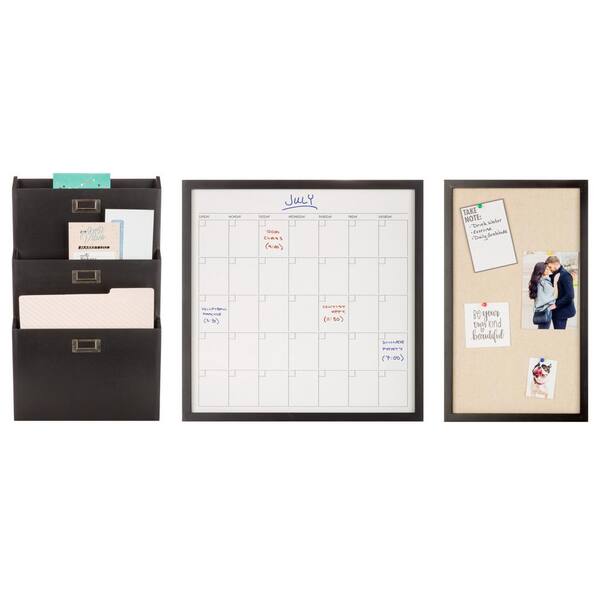 GALLERY SOLUTIONS 3-Piece Wall Organizer Command Center Set with Storage and Monthly Calendar, Black 21FW1380E - The Home Depot gallery-solutions-3-piece-wall-organizer-command-center-set-with-storage-and-monthly-calendar-black-21fw1380e-the-home-depot