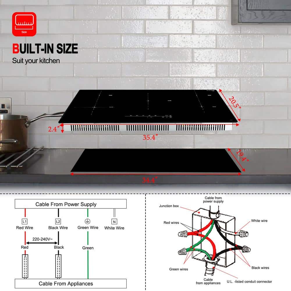 Gasland 36" Black Glass 5 Burner Induction Cooktop with Touch Control