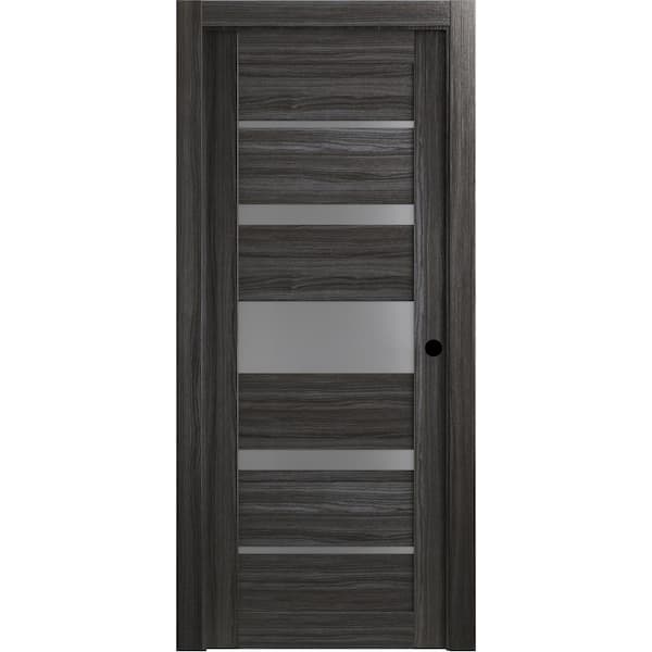 24 in. x 80 in. Kina Gray Oak Left-Hand Solid Core Composite 5-Lite Frosted Glass Single Prehung Interior Door
