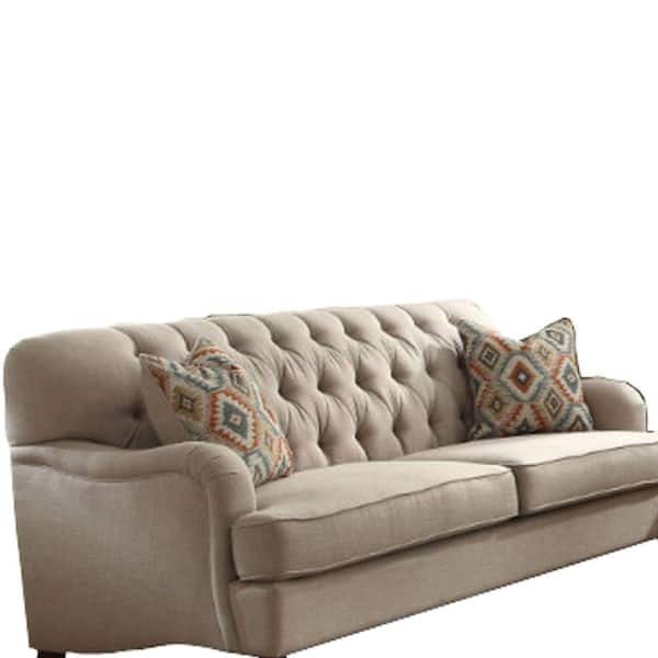  UBGO Sofa Furniture - Sofá de 3 plazas, moderno tapizado con  capitoné, 2 almohadas, sofá tradicional Chesterfield para apartamento,  dormitorio, oficina, (86.6 pulgadas), color beige C : Todo lo demás