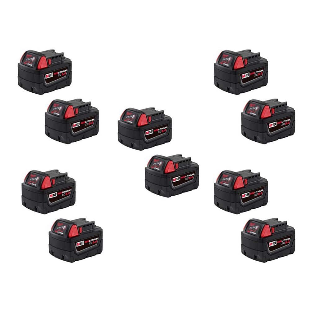 Milwaukee M18 18V Lithium-Ion XC Extended Capacity Battery Pack 5.0Ah (10-Pack) -  48-11-1852X10