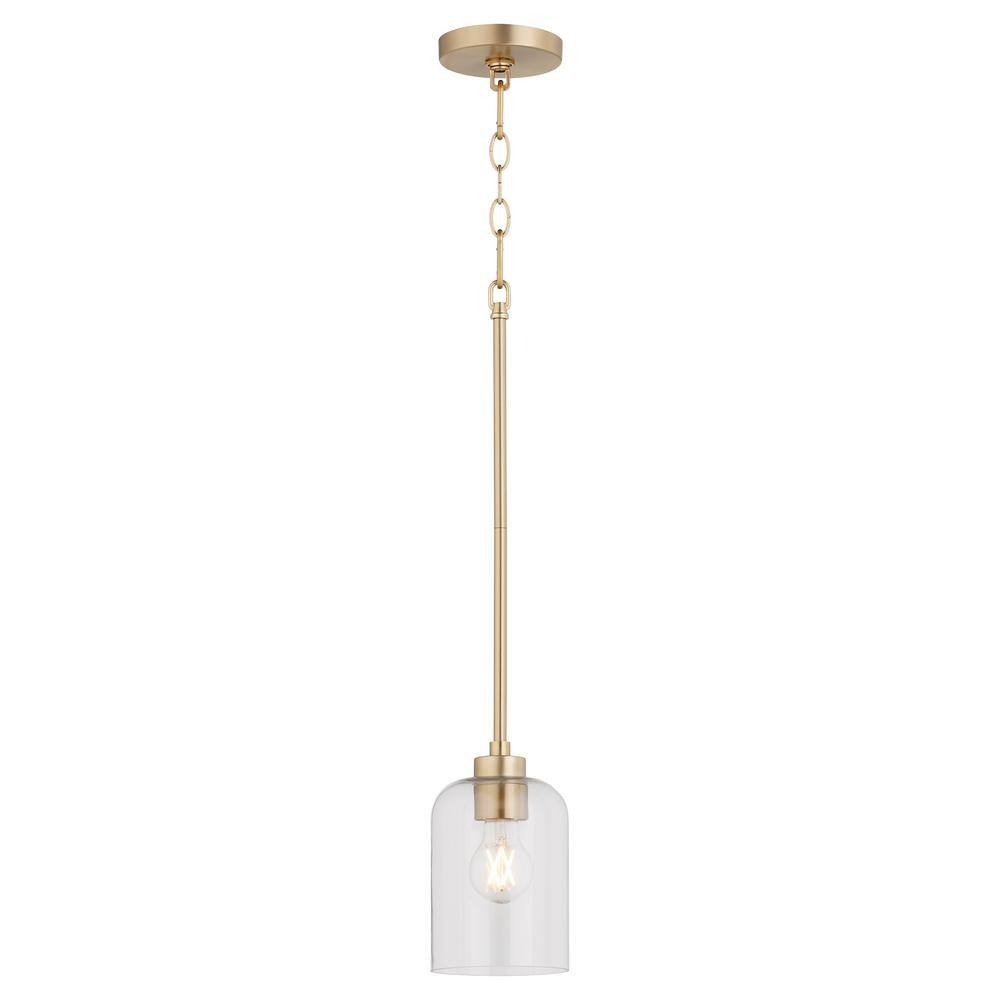 Aged Brass and Clear Glass 1-Light Pendant