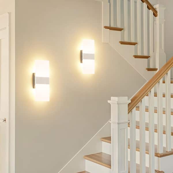 1-Light 2-Pack Nickel Dimmable LED Wall Sconce Modern 3000K Lighting for Bedroom, Bathroom, Living Room
