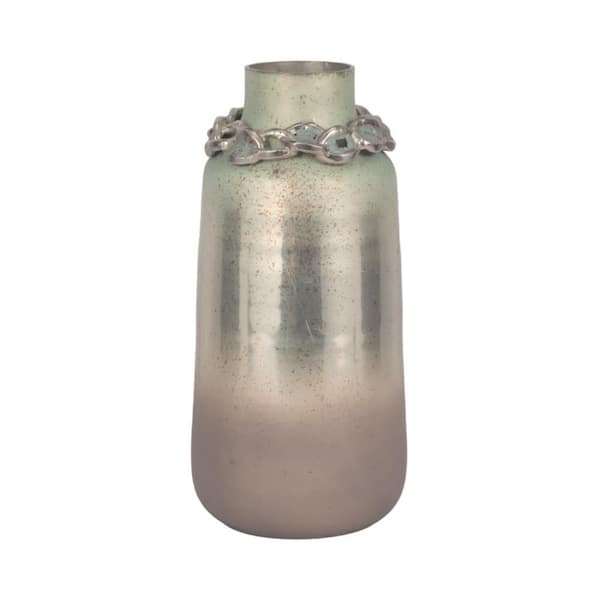 Liv & Skye 14.5 in. Silver Glass and Nickle Decorative Vase with Bracelet