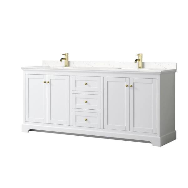 Wyndham Collection Avery 80 in. W x 22 in. D x 35 in. H Double Sink Bath Vanity in White with Light-Vein Carrara Cultured Marble Top