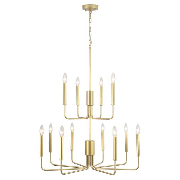 ZJVAIVE 8+ 4-Light Simplicity Golden Candle Style Chandelier for Living Room Foyer with No Bulbs Included