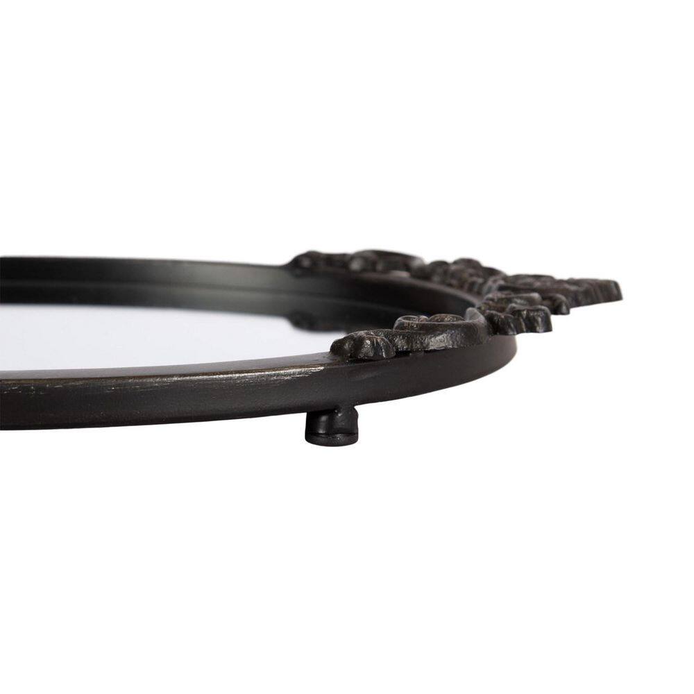 Antique Black Ornate Oval Mirrored Decorative Tray
