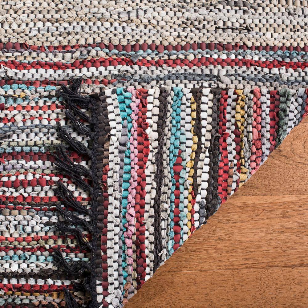 Vintage Beige and Multicolor Handwoven Leather Area Rug 4' x 6'