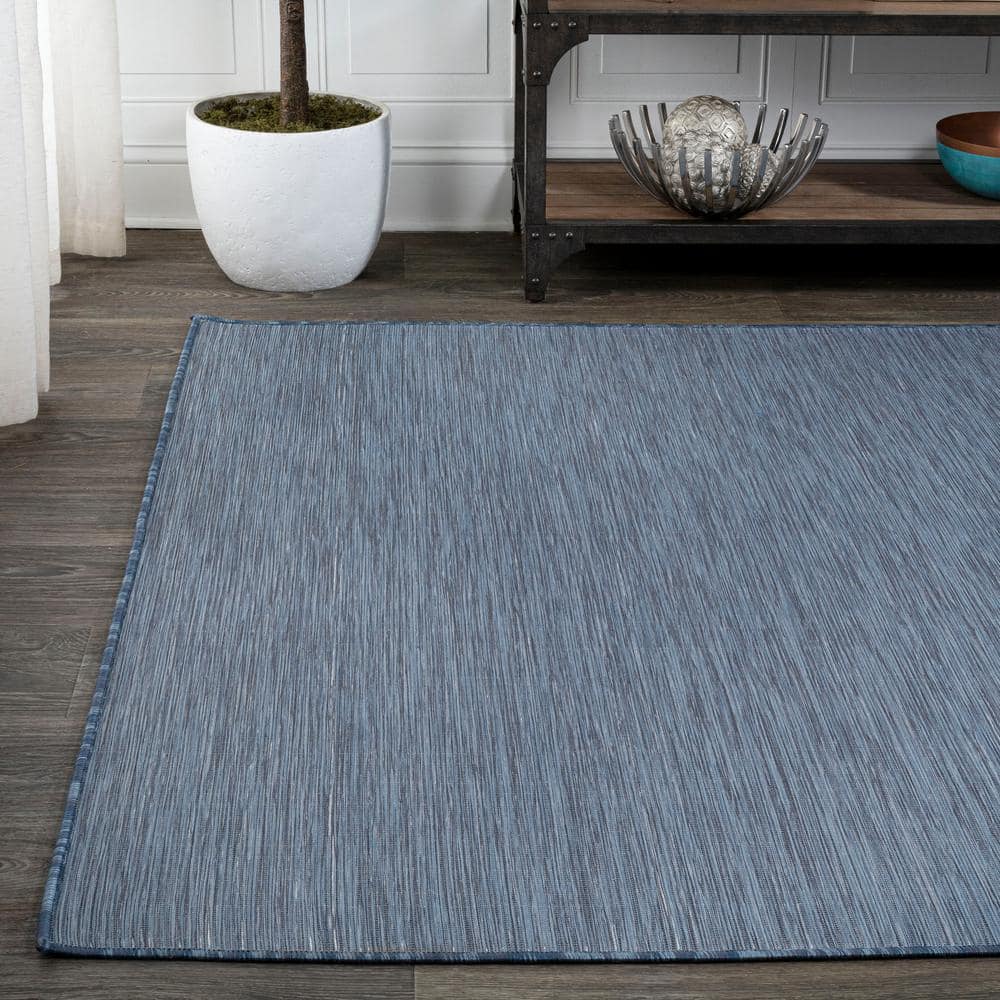 Blue 5' x 7' Solid Synthetic Flat Woven Reversible Rug