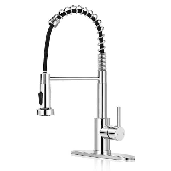 Polished Chrome 17 in. H Pull Down Sprayer Kitchen Faucet with 360 ° Spout Swivel Stainless Steel