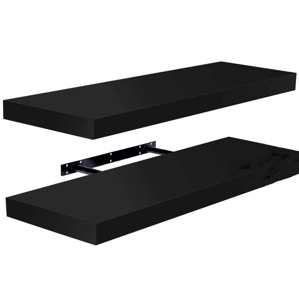 24 in. W x 9 in. D Black Floating Shelves Decorative Wall Shelf (Set of 2)