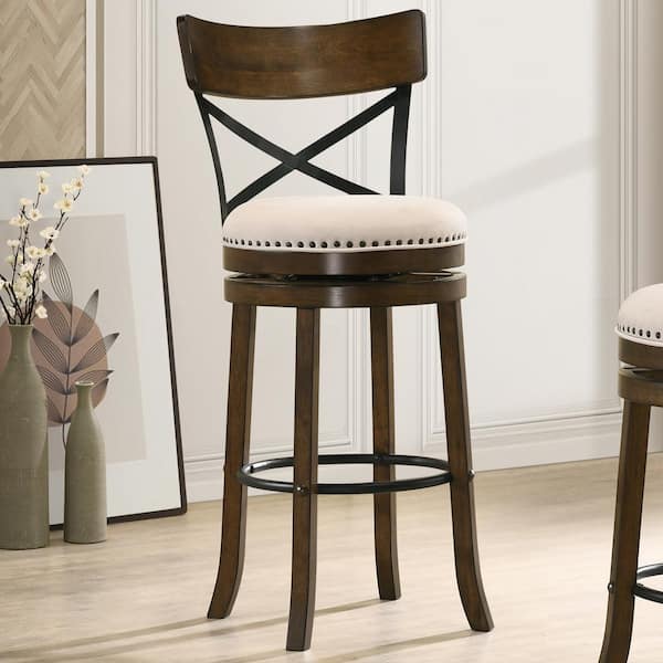 Eldare 43.75 in. Live Edge Oak Low Back Wood Bar Height Swivel Stool (Set of 2)