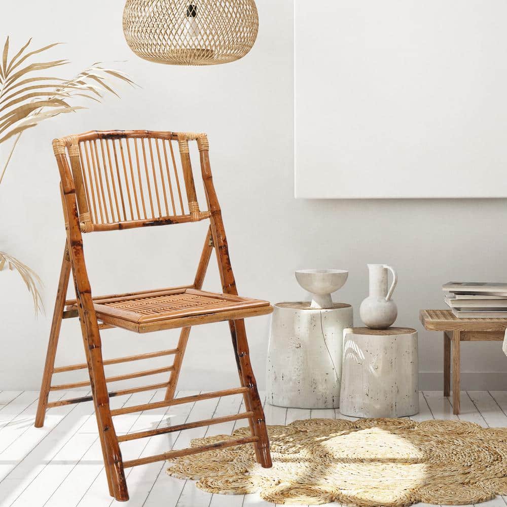 VINGLI Natural Bamboo Folding Armless Dining Chairs, Set of 4