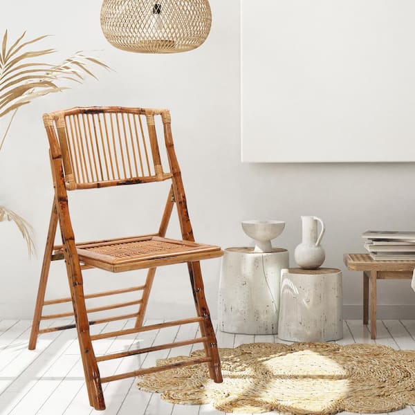 VINGLI Rattan Bamboo Dining Chair Folding Chair for Outdoor Indoor Set of 4