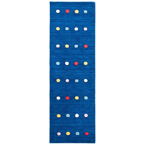 Kids 2 ft. x 6 ft. Navy Polka-Dot Striped Runner Rug