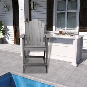 Gray HIPS Polywood Patio Bar Height Adirondack Chair Accent Chair with Connecting Tray(2-Pack)