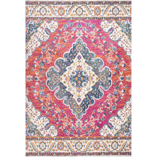 JONATHAN Y Bohemian Flair Boho Vintage Medallion Fuchsia/White 3 ft. x 5 ft. Area Rug