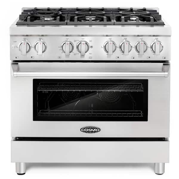 Cosmo Commercial-Style 36 in. 4.5 cu. ft. Single Oven Dual Fuel Range with 6 Italian Burners and 5 Function Electric Oven
