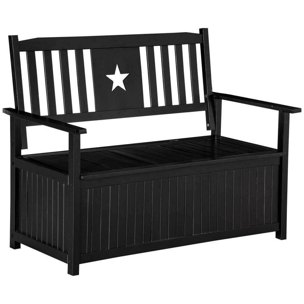Black Wood Outdoor Bench with 43 Gal. Storage Box and Back