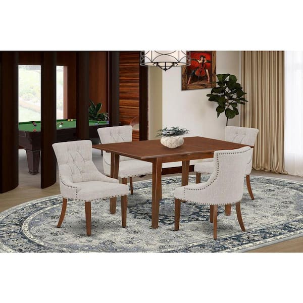 East West Furniture 5-Piece Mahogany Finish Solid Wood Top - Rectangular Dining Room Set with Butterfly Leaf - Seats 4