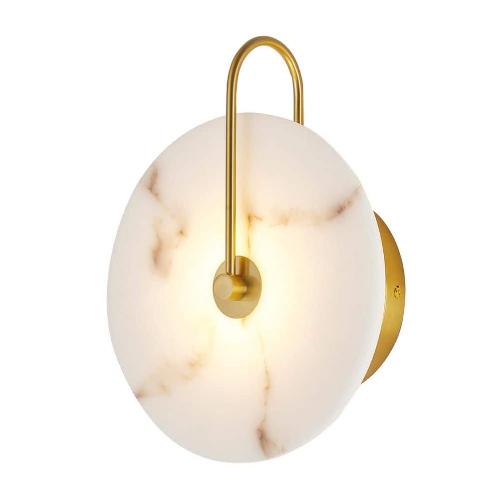 12 in. 1-Light Brushed Brass Modern Wall Sconce with Alabaster Shade, Anti-Rust LED Light for Bedroom, Stairs, Hallway price history on PriceWatchPro