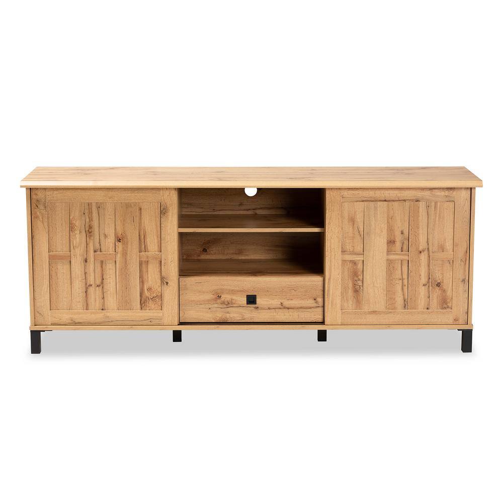 Baxton Studio Unna 70.87 in. Oak Brown and Black TV Stand Fits