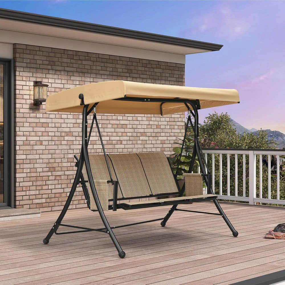 PURPLE LEAF 3-Person Deluxe Outdoor Patio Porch Swing with Weather