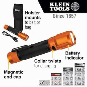 Rechargeable 2-Color LED Flashlight with Holster, 1000 Lumens, 8 Settings