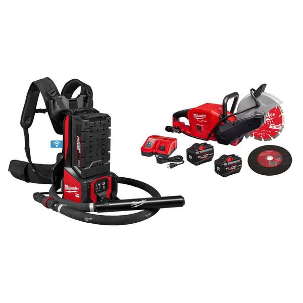 MX FUEL Backpack High Cycle Concrete Vibrator Kit w 2 FORGE XC8.0 Batteries,MX FUEL Super Charger,7 Ft. Whip,&CutOff Saw