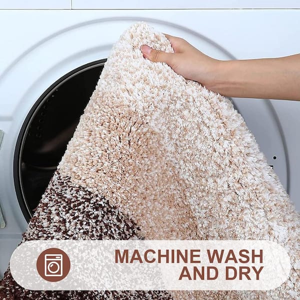 59 in. x 20 in. Brown Stripe Microfiber Rectangular Shaggy Bath Rugs