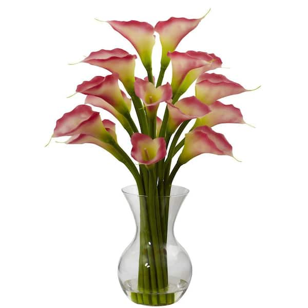 Nearly Natural Galla Calla Lily with Vase Arrangement in Pink