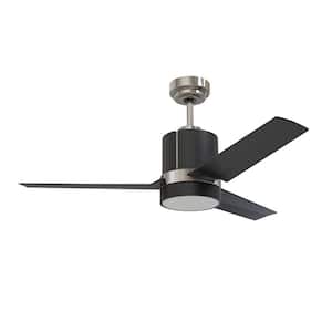 TRINITY 44 in. Integrated LED Indoor Black Ceiling Fan with White Polycarbonate (PC) Plastic Shade