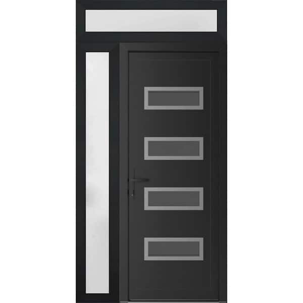 46 in. x 94 in. Right-hand/Inswing Frosted Glass Matte Black Steel Prehung Front Door with Hardware
