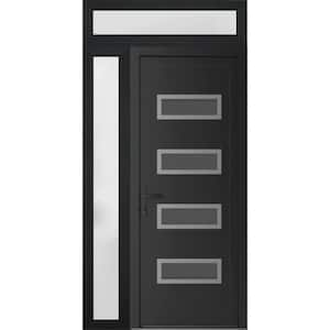 50 in. x 94 in. Right-hand/Inswing Frosted Glass Matte Black Steel Prehung Front Door with Hardware