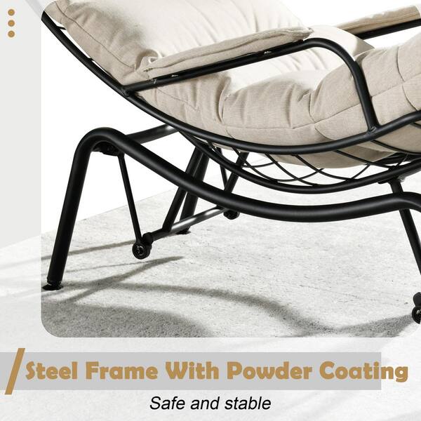 HOOOWOOO Mono Metal Patio Lounge Outdoor Rocking Chair with An Ottoman and Black Cushions