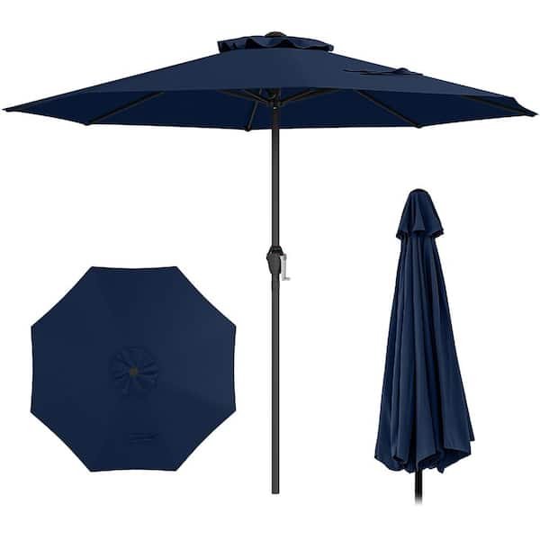 Outdoor Heavy Duty Market Umbrella with Crank Handle and 8 Sturdy Ribs, Navy