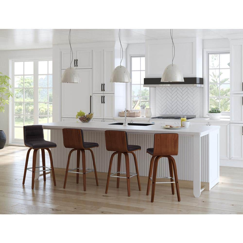 Vienna 26 in. Bar Stool in Walnut Wood with Brown Pu Upholstery