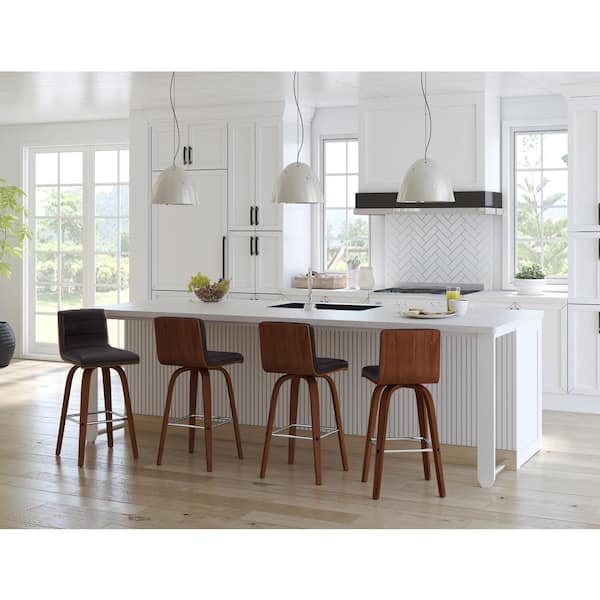 Armen Living Vienna 26 in. Bar Stool in Walnut Wood with Brown Pu Upholstery
