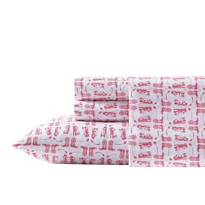 Knockin Boots 4-Piece Pink/White Microfiber Full Sheet Set