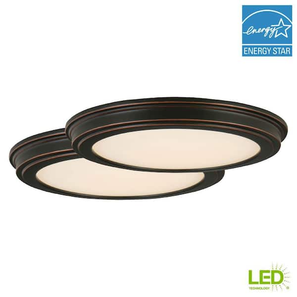 Commercial Electric 13 in. Oil Rubbed Bronze LED Ceiling Flush Mount with White Acrylic Shade (2-Pack)