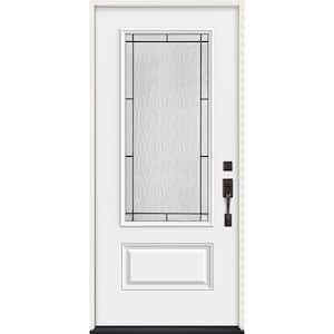 36 in. x 80 in. Left-Hand 3/4 Lite Decorative Glass Wendover Modern White Fiberglass Prehung Front Door